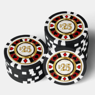 Lot De Jeton De Poker 25 $ Casino Poker Chip Las Vegas - Rouge/Blanc