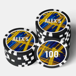 Lot De Jeton De Poker Abstrait Technologique Chaotique Jaune Cyan Lumine