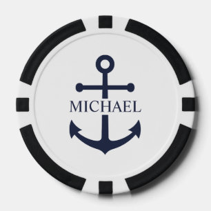 Lot De Jeton De Poker Ancre bleue marine Nom personnalisé