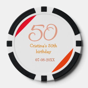 Lot De Jeton De Poker Anniversaire 50 ans orange rouge ajouter nom date