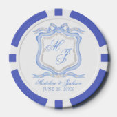 Lot De Jeton De Poker Aquarelle Designer Blue Monogram Crest Mariage (Recto)