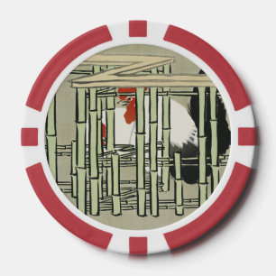 Lot De Jeton De Poker Art de coq japonais vintage derrière une clôture e