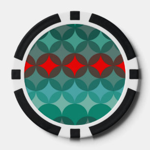 Lot De Jeton De Poker art déco inspiré turquoise & rouge abstrait