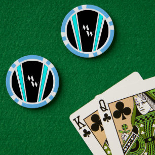 Lot De Jeton De Poker Art Déco Noir Et Bleu Monogramme