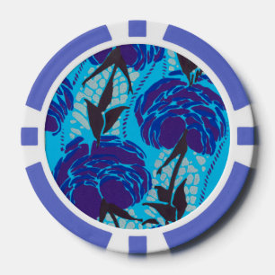 Lot De Jeton De Poker Art floral bleu et vert maximaliste vibrant