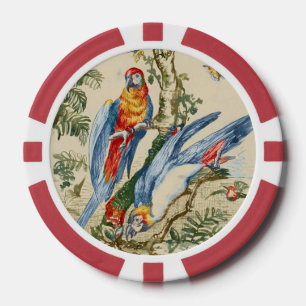 Lot De Jeton De Poker Art Tropical Antique de Perroquet et Papillon de G