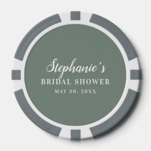 Lot De Jeton De Poker Baby Shower Minimaliste Vert Sauge et Blanc