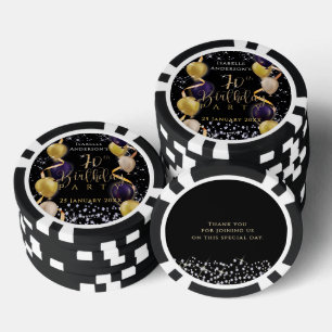 Lot De Jeton De Poker Ballons Pailletés 70e Anniversaire Noir