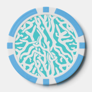 Lot De Jeton De Poker Beach Coral Reef Motif Nautique Blanc Bleu