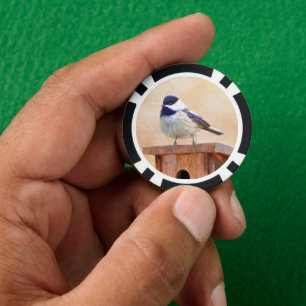 Lot De Jeton De Poker Bickadee sur la peinture d'alimentation - Oiseaux