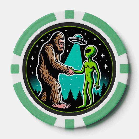 Lot De Jeton De Poker Bigfoot Alien Alliance - Funny Scifi Cryptid (Recto)