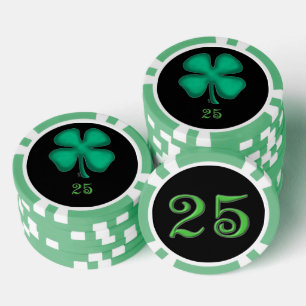 Lot De Jeton De Poker Black Irish green 25 striped poker chip