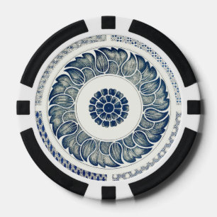 Lot De Jeton De Poker Blanc bleu Floral chinois rond