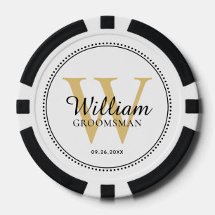 Lot De Jeton De Poker Blanc Personnalisé Monogrammé Or pour Garçon d'Hon