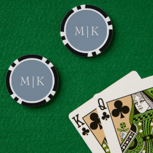 Lot De Jeton De Poker Bleu et blanc poussiéreux Monogramme moderne
