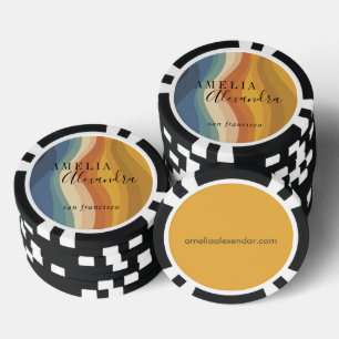 Lot De Jeton De Poker Boho Rétro Écriture Abstraite Lignes Ondulées Jaun
