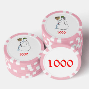 Lot De Jeton De Poker Broom Snowman rose 1000 puce de poker rayé