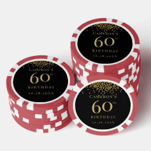Lot De Jeton De Poker Cadeau personnalisé de confettis noir et or pour 6