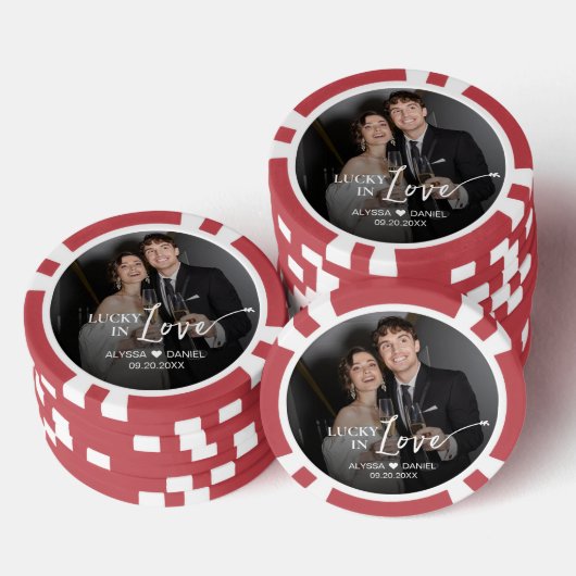 Lot De Jeton De Poker Cadeau photo personnalisé "Chanceux en amour" (Empiler)