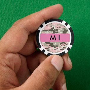 Lot De Jeton De Poker Camouflage Rose et Vert Personnalisez votre nom