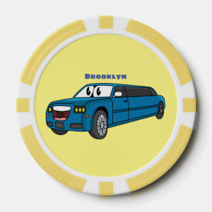 Lot De Jeton De Poker Caricature de la Limousine bleu mignonne