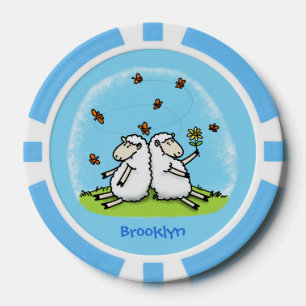 Lot De Jeton De Poker Caricature de moutons mignons amis et papillons