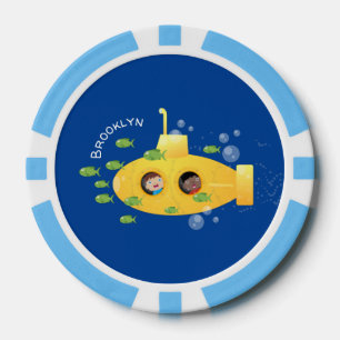 Lot De Jeton De Poker Caricature de poisson sous-marin jaune mignon