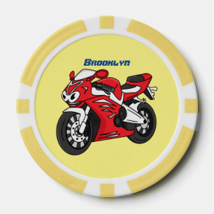 Lot De Jeton De Poker Caricature moto de sport rouge mou