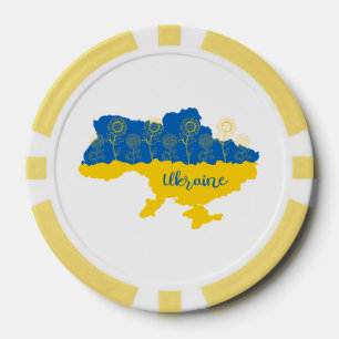 Lot De Jeton De Poker Carte de l'Ukraine avec tournesol et drapeau ukrai