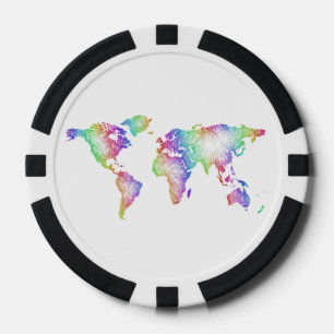 Lot De Jeton De Poker Carte du monde d'arc-en-ciel