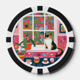 Lot De Jeton De Poker Chat calicot sur appui de fenêtre Pop Art