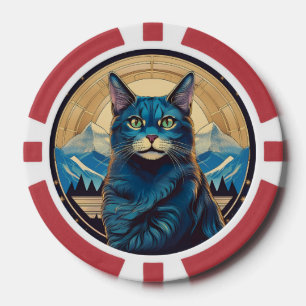 Lot De Jeton De Poker Chat Cymrique avec fond de montagne étoilé