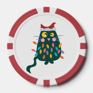 Lot De Jeton De Poker Chat de Noël empêtré dans les lumières