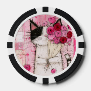 Lot De Jeton De Poker Chat en smoking tenant un bouquet de roses roses