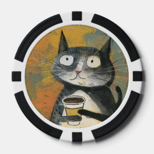 Lot De Jeton De Poker Chat gris avec du café sur fond ocre