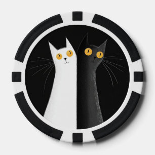 Lot De Jeton De Poker Chat noir et chats blancs sur fond noir