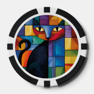 Lot De Jeton De Poker Chat noir géométrique Grille de verre teinté