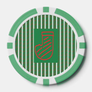 Lot De Jeton De Poker Chaussette de Noël verte sur fond vert