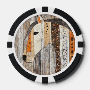 Lot De Jeton De Poker Cheval en grain de bois géométrique bohème rustiqu