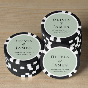 Lot De Jeton De Poker Chic Monogram Vert Sauge Mariage