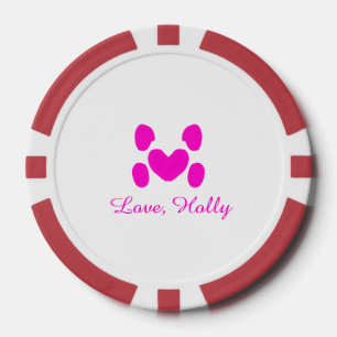 Lot De Jeton De Poker Chien coeur patte rose animal familier ajouter nom