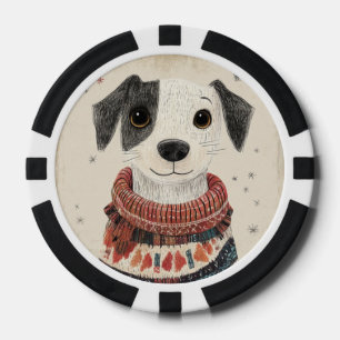 Lot De Jeton De Poker Chien en pull noir et blanc avec neige