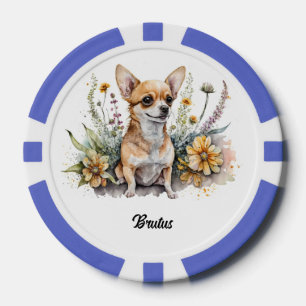 Lot De Jeton De Poker Chihuahua mignon dans les fleurs