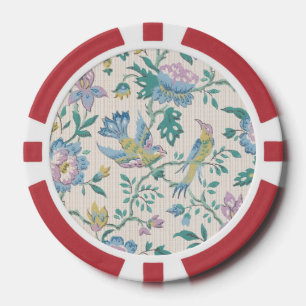 Lot De Jeton De Poker Chinoiserie Vintage Oiseaux Floral Motif Pastel