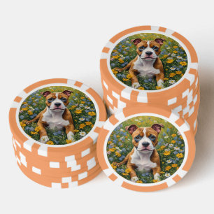 Lot De Jeton De Poker Chiot Terrier Brown Et Blanc Du Staffordshire