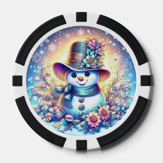 Lot De Jeton De Poker Chips de poker avec Mme Snowman - Design d'hiver a (Recto)