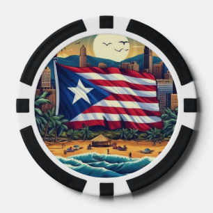Lot De Jeton De Poker Chips de poker avec Porto Rico drapeau sur la plag