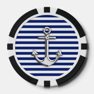 Lot De Jeton De Poker Chrome Anchor on Navy Stripes