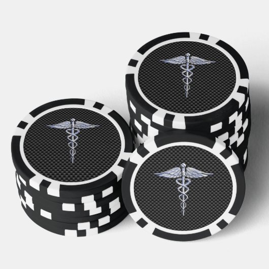 Lot De Jeton De Poker Chrome Caduceus Médicale Symbole fibre de carbone (Empiler)