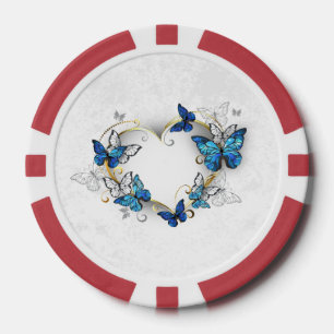Lot De Jeton De Poker Coeur bijoux avec papillons Morpho